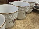 Porcelain Embossed Floral Dinner Set Teacup   Dinner Plate White Gold Trim