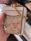 New Coach Zip Card Case In Signature Canvas Floral Print Wallet Purse Cr971