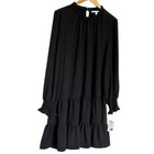 Nwt Nine West Dress Women s Xl Black Tiered Ruffle Long Sleeve Mini Elegant