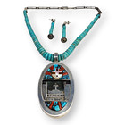 Ric Laselute Sterling Silver Turquoise Pendant Necklace With Matching Earrings