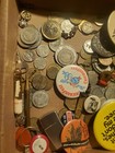 Vintage Junk Drawer Lot Estate Drawer Coins Tokens Pins Medals Patches Medallion