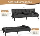 64 Inch Convertible Futon Sofa Black Leather 3 Position Recliner Cup Holders