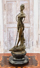 Bronze Sculpture Statue Woman Diana Marble Angel Decor Bow Arrow Hunting Art