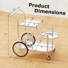 Serving Cart Kitchen Bar Wine Tea Cart Glass Shelves   Metal Frame With Wheels