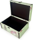Small Wooden Decorative Storage Box W  Handle Wood Leather Treasure Chest Trunk