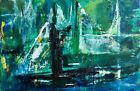 Vintage Mcm Abstract Nautical Boats Oil Painting Mid Century Modern Art 1960s