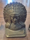 Vintage Solid Brass Indian Chief Bookends Headdress Antique