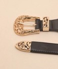 Vintage Western Double Buckle Belt     Black Faux Leather With Gold Detailing
