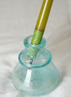 Vintage Antique Aqua Blue  green Glass Cone Shaped Ink Bottle Well With Pen