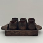 6 Oak Barrel Wood Shot Mini Glasses With Tray Whiskey Whisky Bourbon Hand Made