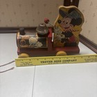 Vintage 1940s Fisher Price Mickey Mouse Train Wooden Child s Pull Toy No  485