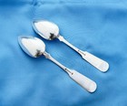 Gg Clark Coin Silver 2 Large Serving Spoons 8 1 2 Inches Mono 129 Gr