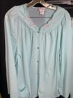 Vintage Shadowline 2 Piece Pajama Set Aqua Pink Embroidered Floral Nylon Size 40