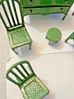 Vtg Arcade Cast Iron Dollhouse Bedroom Set Green Bed Vanity Rocking Chair 5pc