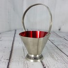 Vintage Handmade Norway Pewter 5  Basket W  Metallic Red Enamel Inside  0162
