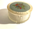 Vintage Art Deco Footed Glass Vanity Powder Jar With Floral Lid