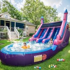 Commercial Inflatable Bounce House Pink Dual Lane Water Slide Combo With Blower