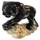 Vintage Mid Century Ceramic Black Panther Red Eyes Large 15 