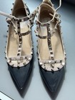 Valentino Garavani Black And Nude Rockstud Pointed-toe Flats With Box Sz 39