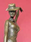 Woman Bronze Sculpture Dancer Art Statue Female Lady Hat Vintage Revue Deco