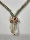 Oriental Carved Natural Jade Bead Necklace W hanging Crystal Pendant 