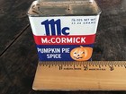 Vintage Mccormick Pumpkin Pie Spice Tin Metal Lid Jack-o-lantern Halloween