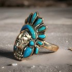 Vintage Native American Headdress  9 25 Silver   Turquoise Ring Size 7 5