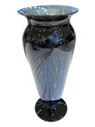 Rick Strini Art Glass Vase Hand Blown Pulled Feather Blue California Decor 9 