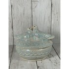 Vintage Love Birds Ceramic Trinket Dish With Lid Handmade Blue
