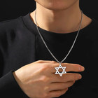 Star Of David Necklace For Men Women Stainless Steel Hexagon Pendant With Cross