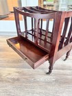 Vintage 1997 The Bombay Company Wooden Rolling Magazine Rack With Storage Drawer