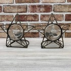 Vtg Celestial Moon Stars Candle Holders Tealight Votive Metal Rustic Set Of 2