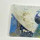 Glass Peacock Trinket Dish Tray Floral Rose Flowers Bird Feather Keys Jewelry