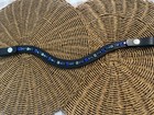 Black Leather Easy Change Snap On Custom Browband With Blue Glass Rhinestones
