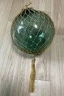 Large Vintage Japanese Glass Fishing Float 11    Ff Hoku Mark Net Tassel Green