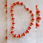 Art Deco Bakelite Faceted Cherry Red   Carved Beige Bead Collar Necklace 