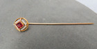 Antique 10k Stick Pin Red Princess Cut Stone 1 13 Grams Seed Pearls 2 5  High