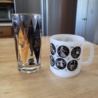 1970s Milk Glass Mug   Highball Horoscope Zodiac Astrology Harlequin Vintage