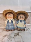 Vintage Primitive Wooden Farmer Couple Figurine Set -5inch Hand-painted Folk