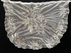 Antique French Tambour Hand Embroidered White Silk Thread Flowers Apron C1905