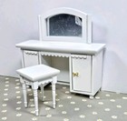 Dollhouse Miniature White Vanity   Seat Stool Set 1 12 Scale 