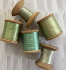  5  Large Antique French Silk Thread Wooden Spools Stamped Numbers 1 5  Green