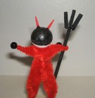 Devil Pixie Figurine Red Horns Holding Pitchfork Tiny She Devil Vintage Style