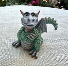 Whimsical Green Dragon Figurine Hand Painted Resin Fantasy Gothic Decor
