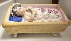 Antique Piano Baby Bisque Porcelain Heubach Girl In Rocking Cradle 6 25   