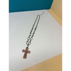 Boho Silver Tone Beaded Cross Pendant Necklace Coral Blue Southwestern Style