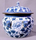 Vintage Small Blue   White Chinese Porcelain Jar With Lid