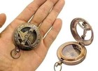 Vintage Brass Sundial Compass Pocket Style Nautical Keychain  Pendant Gold