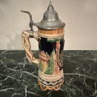 Vintage German Style Lidded Beer Stein Mug W  Metal Lid  3d Scenic Relief