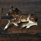 Vintage Dark Bay Foal Horse Figurine Lying Down Bone China  Japan